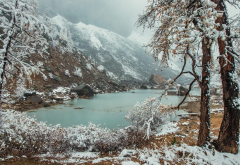 altai, river aktru, russia, winter, snow, mountains, nature wallpaper