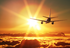 sky, rays, clouds, aircraft, over clouds, airplane, sunset wallpaper