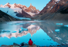 argentina, patagonia, snow, mountains, ice, cerro torre, lake, stones, nature wallpaper