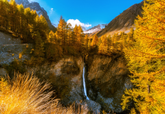 autumn, nature, mountains, waterfall, tree, forest, france wallpaper