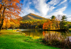 nature, autumn, beautiful, pond, mountains, grass, tree, france wallpaper
