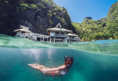 el nido, palawan, philippines, resort, tropical, underwater, paradise, villa, underwater, bikini, women, nature, snorkeling wallpaper