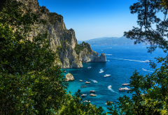 italy, mountains, sea, nature, yacht, summer, capri wallpaper