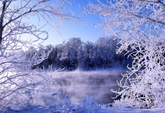river, winter, nature, frost, snow, ice wallpaper