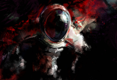 artwork, digital art, astronaut, blood, dark wallpaper