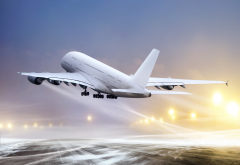 airbus a380, aircraft, plane, airbus, take-off, winter, snow wallpaper