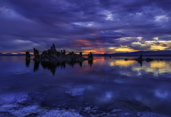 yosemite, mono lake, sky, clouds, sunset, evening, lake, rocks, nature wallpaper