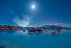 iceland, blue lagoon, lake, grindavik, night, nature wallpaper
