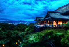 kiyomizu-dera, buddhist temple, kyoto, japan, temple, hdr, city, forest, night, hdr wallpaper