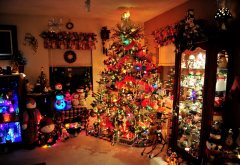 christmas tree, lights, toys, interior, house, holidays wallpaper