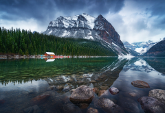 nature, mountains, lake, snowy peaks wallpaper