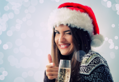 christmas, new year, smile, champagne, glass, holidays, girl, women, brunette wallpaper
