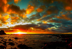 sky, sea, sunset, clouds, nature wallpaper