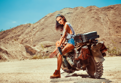 bike, girl, women, gun, weapon, women, motorbike, motorcycle, brunette wallpaper