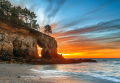 bay, canada, sunset, sea, ocean, beach, rocks, arch, landscape, nature wallpaper