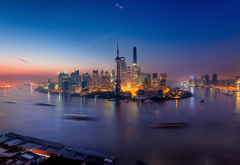 city, shanghai, china, river, night, cityscape wallpaper