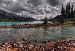lake, river, forest, mountains, clouds, nature wallpaper