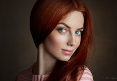 women, redhead, face, portrait, blue eyes wallpaper
