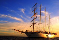 star clipper, sailing ship, sea, ship, sunset wallpaper