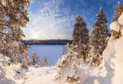 winter landscape, yastrebinoe lake, parnas, russia, winter, snow, nature wallpaper