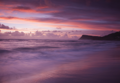 evening, clouds, sunset, purple sea, waves, nature, beach, sea wallpaper