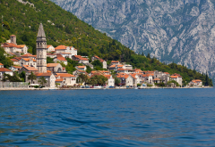 perast, city, montenegro, coast, houses, sea, town, mountains wallpaper