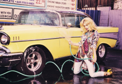 jessica stam, women, car washing, blonde, retro car, cars wallpaper