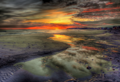 sea, sunset, nature, clouds, sky, landscape, low tide wallpaper