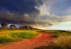landscape, ocean, clouds, nature, road, storm, cyclone, shore, australia wallpaper