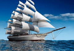 sailboat, sea, ocean, ship, sail, 3d graphics wallpaper