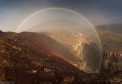 mutnovsky falls, dangerous canyon, kamchatka, rainbow, russia, nature wallpaper