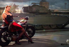 world of tanks, vido games, tank, women, pin-up, motorcycle wallpaper