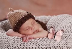 baby, hat, dream, sleep, butterfly, child wallpaper