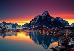 Lofoten islands, Norway, mountains, cityscape, Lofoten, reflections, sea, water wallpaper