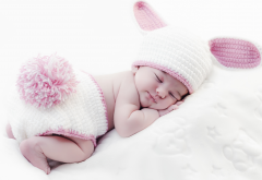 baby, blanket, sleep, hat, ears, tail, bunny wallpaper