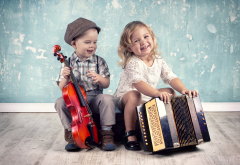 children, boy, girl, violin, music, instruments, cello, accordion, smile wallpaper