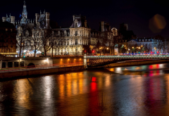 city, paris, france, river, bridge, night wallpaper