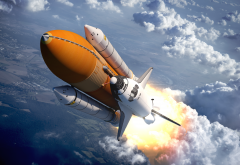 shuttle, flight, clouds, art, graphics, sally rides space shuttle, space shuttle wallpaper