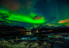 lofoten islands, norway, aurora, northen lights, night, mountains, nature wallpaper