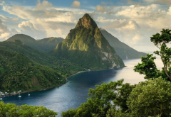 sea, mountains, caribbean, saint lucia, ocean, beach, tropics, nature wallpaper