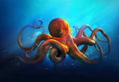 octopus, art, underwater, desktopography wallpaper
