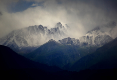 kazakhstan, tuyuk-su, jungkuk, cho, mountains, clouds, nature wallpaper