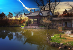 china, garden, park, pond, tea house wallpaper