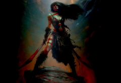 warrior, sword, blood, fantasy, art wallpaper