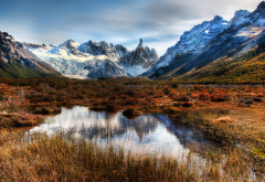nature, beautiful, mountains, slopes, grass, water, patagonia wallpaper