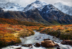 argentina, nature, mountains, snow, landscape, river, grass wallpaper