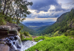 morans falls, gondwana rainforests, queensland, australia, nature, sky, clouds, hill, grass, stones, summer, landscape wallpaper