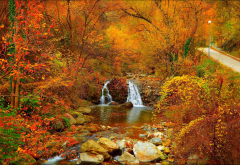 park, autumn, waterfall, stones, river, nature, forest wallpaper