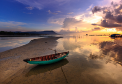 sea, boat, sunset, nature, phi quoc, vietnam wallpaper