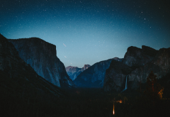 yosemite national park, waterfall, mountains, nature, night, stars, usa, california wallpaper